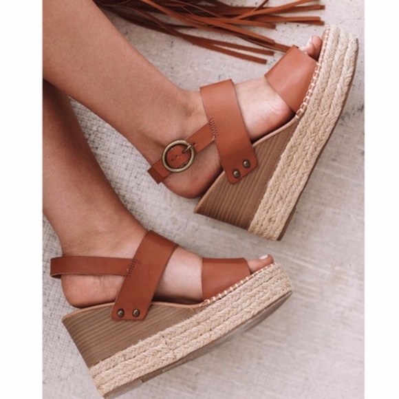Boho Camel Vegan leather Buckle Espadrille Wedge - Picture 7 of 7